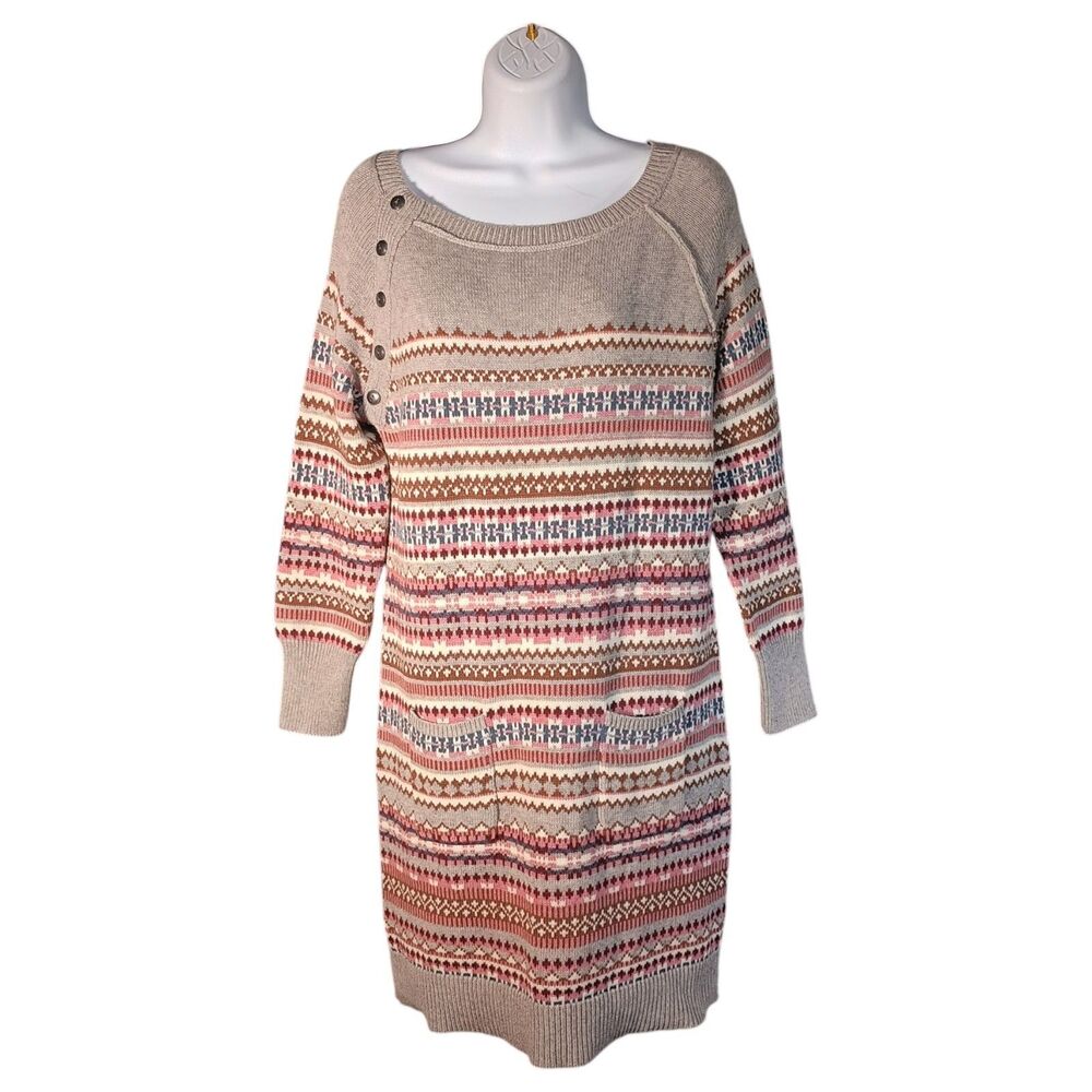 Sundance Elise Lighthouse Fair Isle Wool Knit Sweater Dress Womens Small Petite